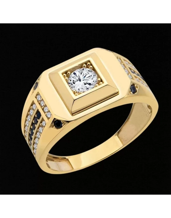 14 Ayar Altın Yan Taşlı Erkek Yüzüğü