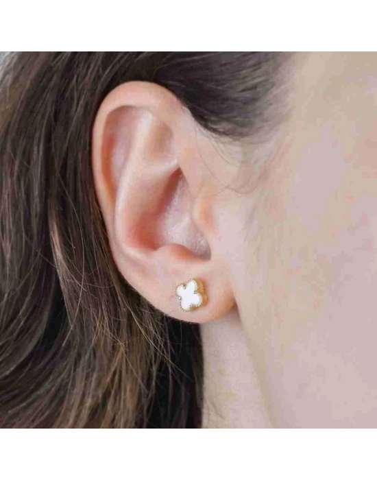 14 Ayar Altın Yonca Vidalı Küpe