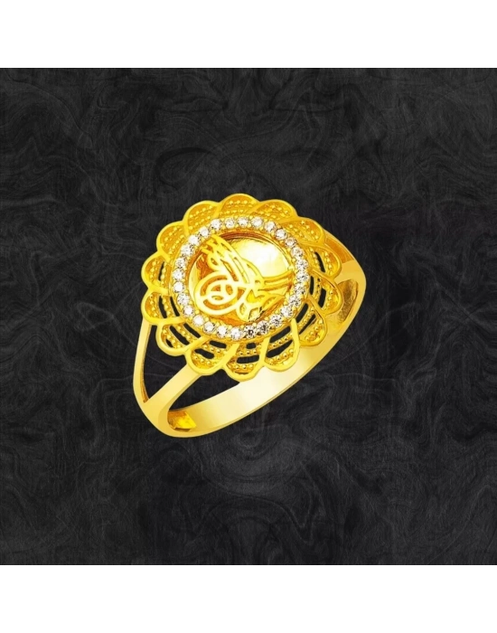 14 Ayar Çiçek Tuğra Altın Yüzük