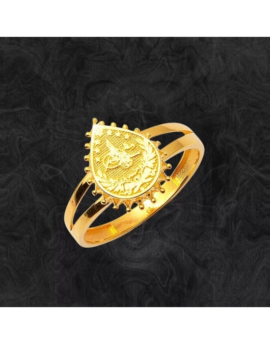 14 Ayar Damla Sade Tuğra Altın Yüzük