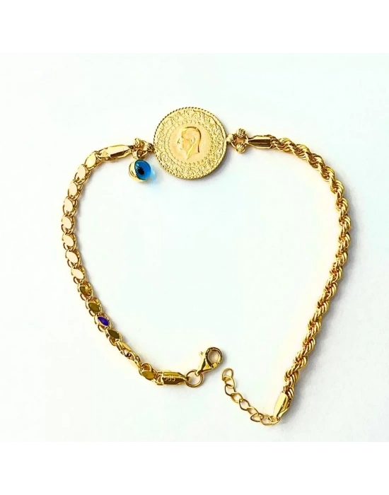 14 Ayar Pullu Halat Çeyrekli Bileklik