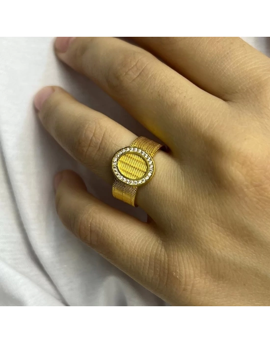 14 Ayar Taşlı Oval Trabzon Yüzük