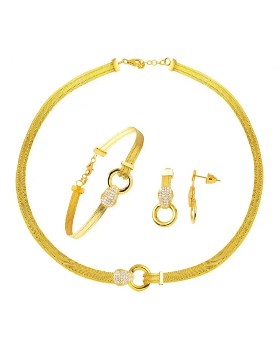 22 Ayar Altın 3 Sıra Taşlı Trabzon Hasır Set Takımı