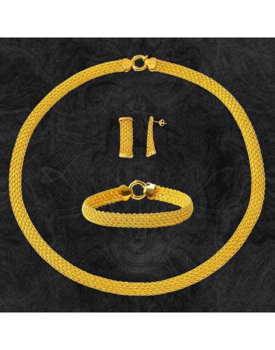 8 Ayar Altın 5 Sıra Hasır Örgülü Set Takımı
