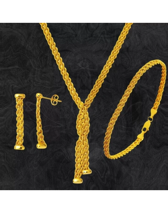 8 Ayar Altın Çift Sıra Örgü Set Takımı