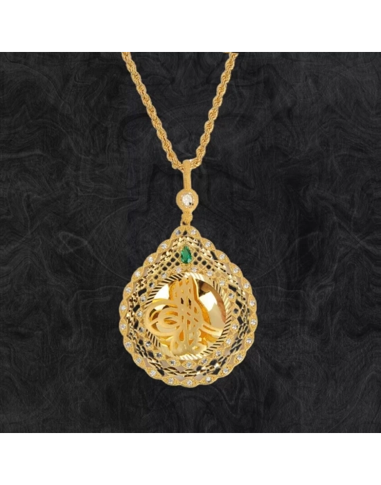 8 Ayar Altın Damla Tuğralı Altın Kolye