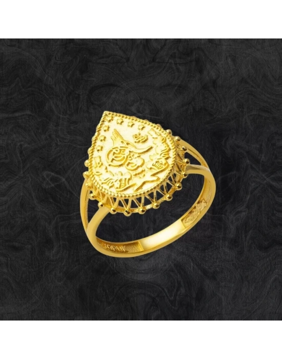 8 Ayar Çift Damla Tuğra Altın Yüzük