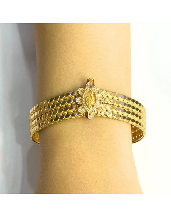 Sarı Altın 4 Sıra Çiçek Tuğra Kelepçe