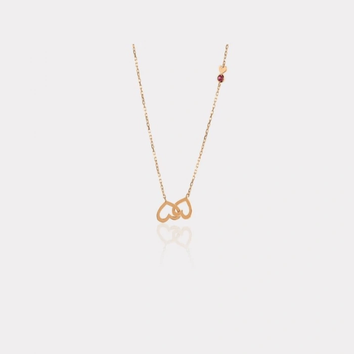 14 Ayar Altın İç İçe Kalp Kolye