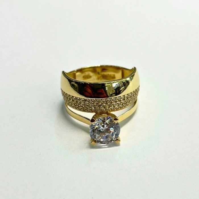 Geniş Model 14 Ayar Altın Alyans Tektaş Yüzük