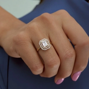 14 Ayar Altın Çift Sıra Baget Yüzük