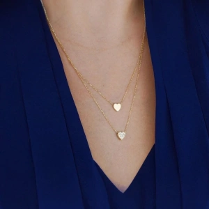 14 Ayar Altın Çiftli Kalp Kolye