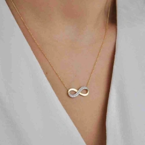 14 Ayar Altın Taşlı Sonsuzluk Kolye