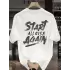 Start All Over Baskılı Oversize Bisiklet Yaka T-shirt - Beyaz