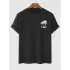 Palmiye Ön Baskılı Oversize Bisiklet Yaka T-shirt - Siyah
