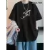 Uçak  Baskılı Oversize Bisiklet Yaka T-shirt - Siyah