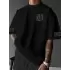 LB Baskılı Oversize Bisiklet Yaka T-shirt - Siyah