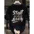 Start All Over Baskılı Oversize Bisiklet Yaka T-shirt - Siyah