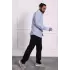 Erkek Pamuklu Keten Rahat Kesim Terletmez Kumaş Bağcıklı Pantolon Lacivert
