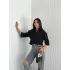 Kadın Crop Yakalı Gömlek Üç Çeyrek Sleeve Kol - Siyah