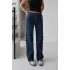 Kadın Geniş Bol Paça Regular Fit Jean Kot Pantolon Lacivert