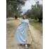 Kadın Keten Kısa Kollu uzun Elbise - Bebek Mavisi