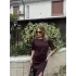 Kadın Kısa Kollu Uzun Yandan Yırtmaçlı Elbise - Bordo