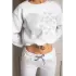 Kadın Taşlı Kalp Desen Bisiklet Yaka Alt İp Bağlamalı 3 İplik Şardonlu Sweatshirt Gri