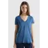 Kadın V Yaka Basic Pamuklu T-Shirt Mavi