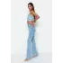 Kadın Yüksek Bel İspanyol Paça Slim Fit Jean Kot Pantolon Buz Mavisi