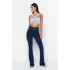 Kadın Yüksek Bel İspanyol Paça Slim Fit Jean Kot Pantolon Lacivert