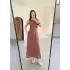 Keten Uzun Kolsuz Elbise- Gül Kurusu