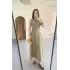 Keten Uzun Kolsuz Elbise- Haki