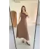 Keten Uzun Kolsuz Elbise- Kahverengi