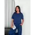 Osy Modal Yumuşak Dokulu Kumaş Bisiklet Yaka T-shirt Bol paça Pantalon ikili Takım -Saks Mavi