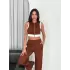 Osy Modal Yumuşak Dokulu Kumaş Tam Fermuarlı Crop Pantalon İkili Takım - Kahverengi