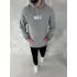 Uzun Kol Kapşonlu Göğüs Baskılı SweatShirt - Gri