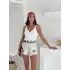 V Yaka Askılı Arkası Açık Triko Crop - Beyaz