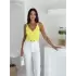 V Yaka Askılı Arkası Açık Triko Crop - Sarı