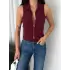 Yakalı Tam Fermuarlı Kolsuz Bluz - Bordo
