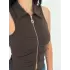 Yakalı Tam Fermuarlı Kolsuz Bluz - Kahverengi