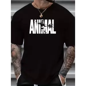 ANIMAL Desen Baskı Erkek Oversive Tişört, Grafik Tişört Erkek Yazlık Outdoor Kıyafetleri, Sporda ve Günlük Giyime Uygun  - Siyah