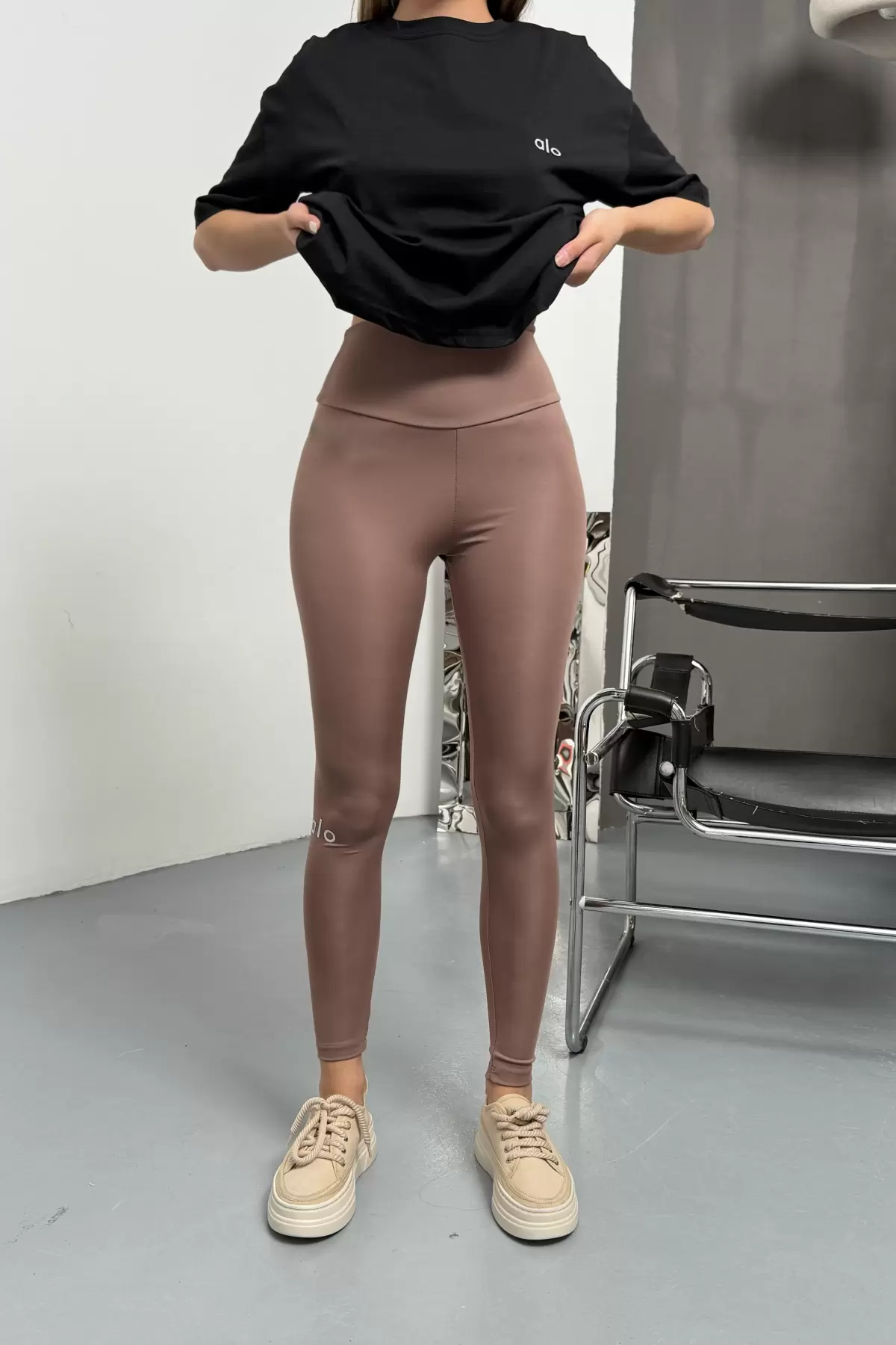 Alo Yoga Yüksek Bel Toparlayıcı Dalgıç Spor Tayt Vizon
