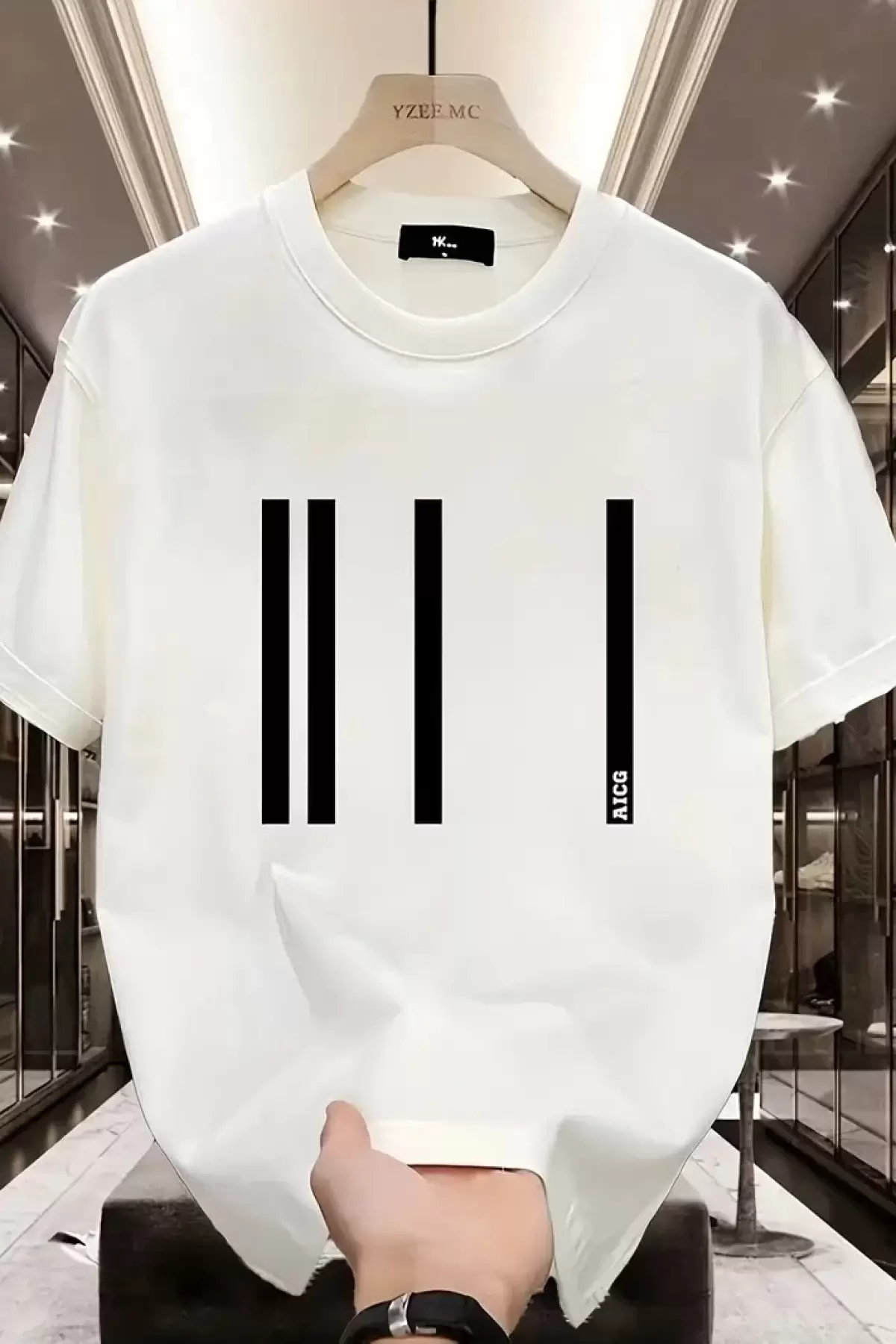 AICG Ön Arka Baskılı Bisiklet Yaka Kadın Oversize Bisiklet Yaka T-shirt - Beyaz