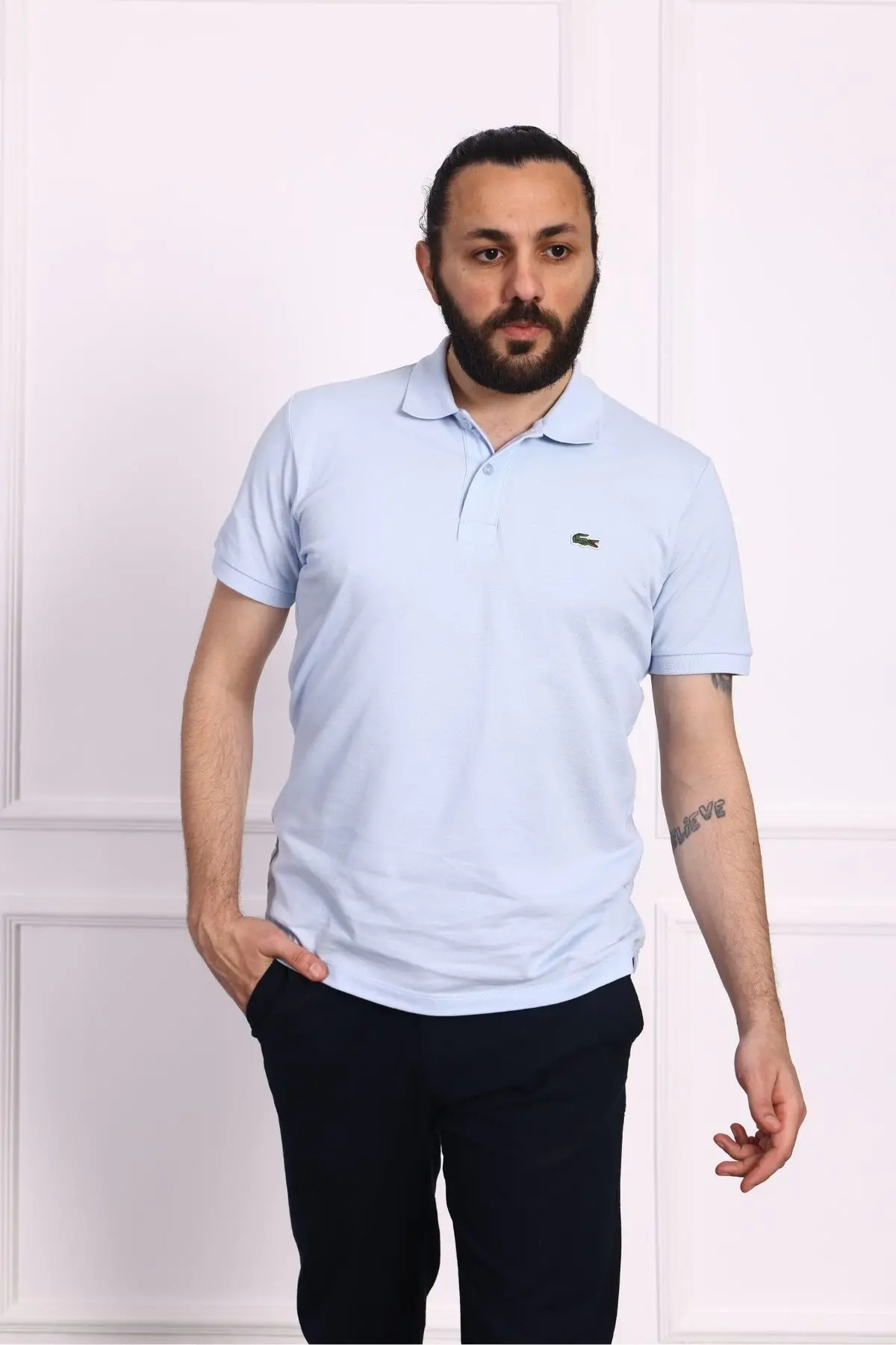 Erkek Regular Fit Pamuklu Polo Yaka Tişört Açık Mavi