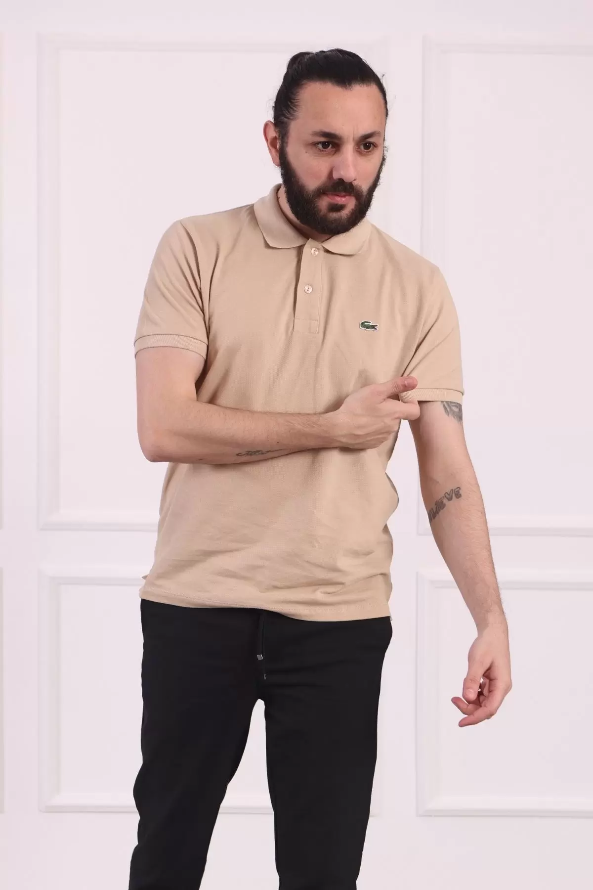 Erkek Regular Fit Pamuklu Polo Yaka Tişört Bej