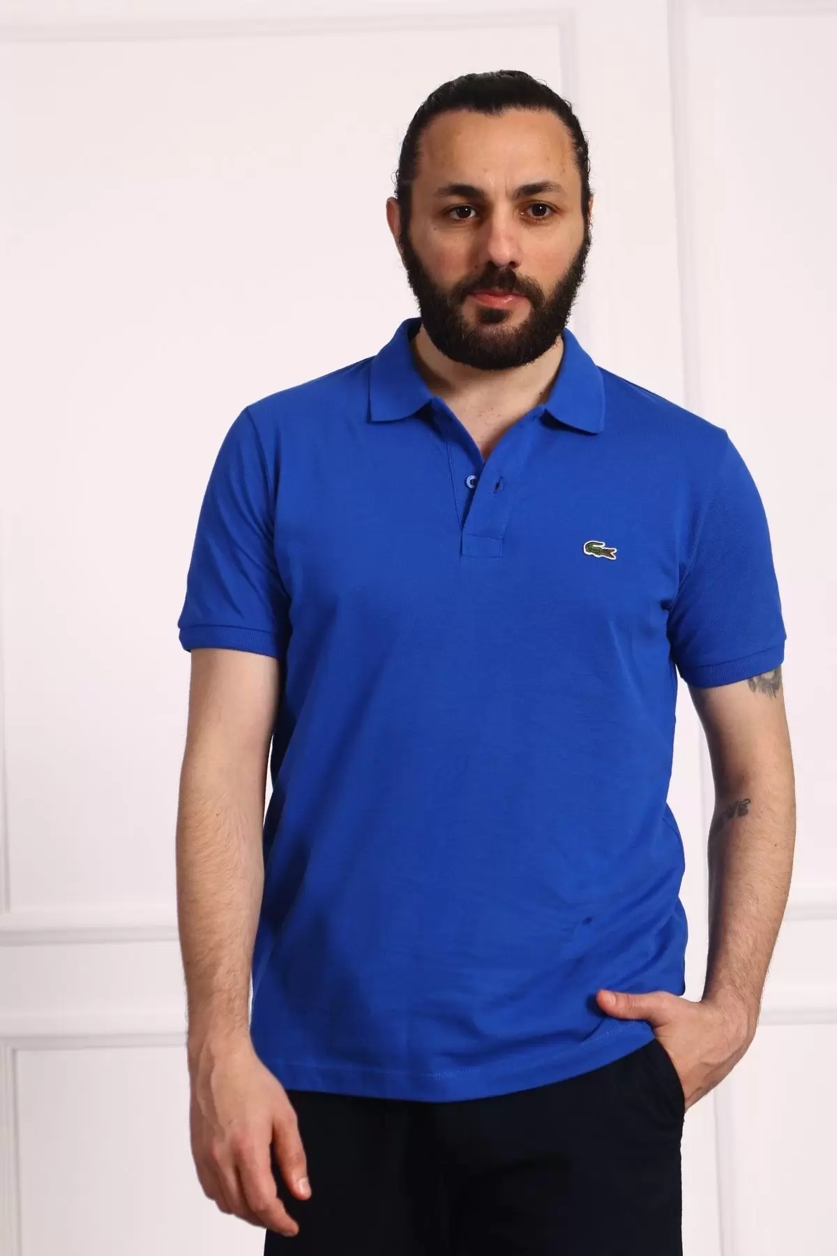 Erkek Regular Fit Pamuklu Polo Yaka Tişört Mavi
