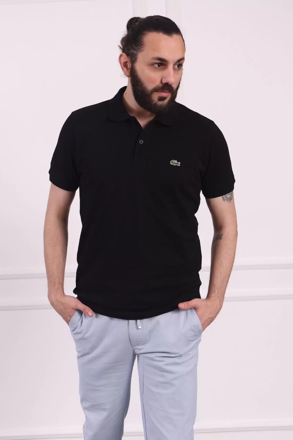 Erkek Regular Fit Pamuklu Polo Yaka Tişört Siyah