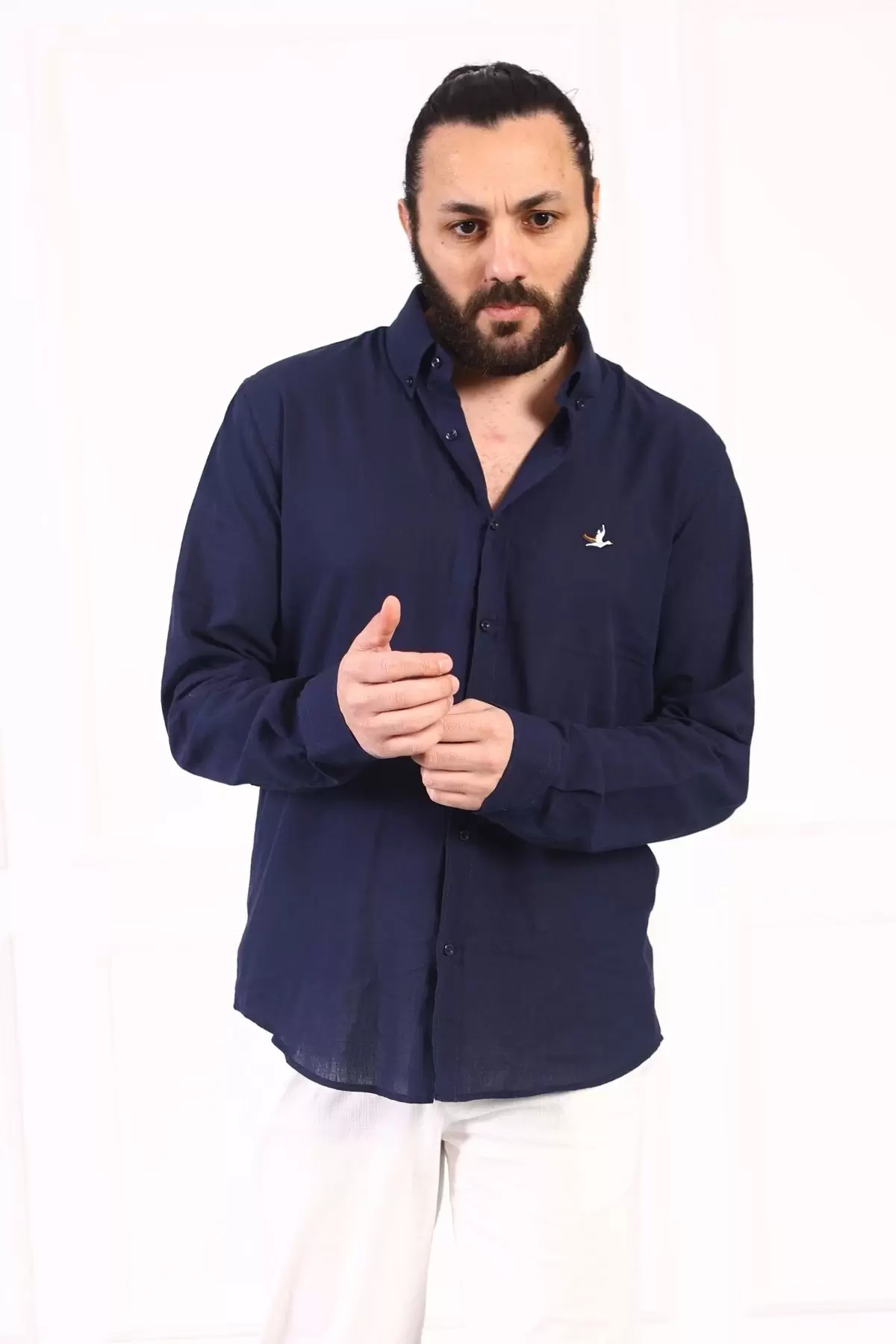Erkek Regular Fit Yazlık Keten Gömlek Lacivert