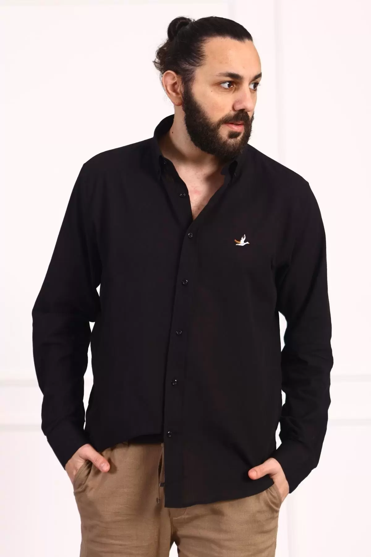 Erkek Regular Fit Yazlık Keten Gömlek Siyah